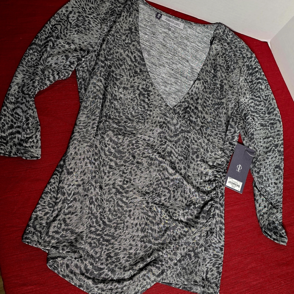 Gray Animal Print V-Neck Top